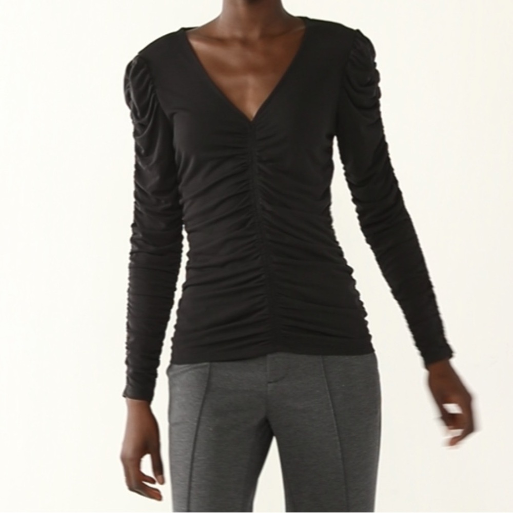 Nine West ruched v-neck top, black, size XXL NWT!